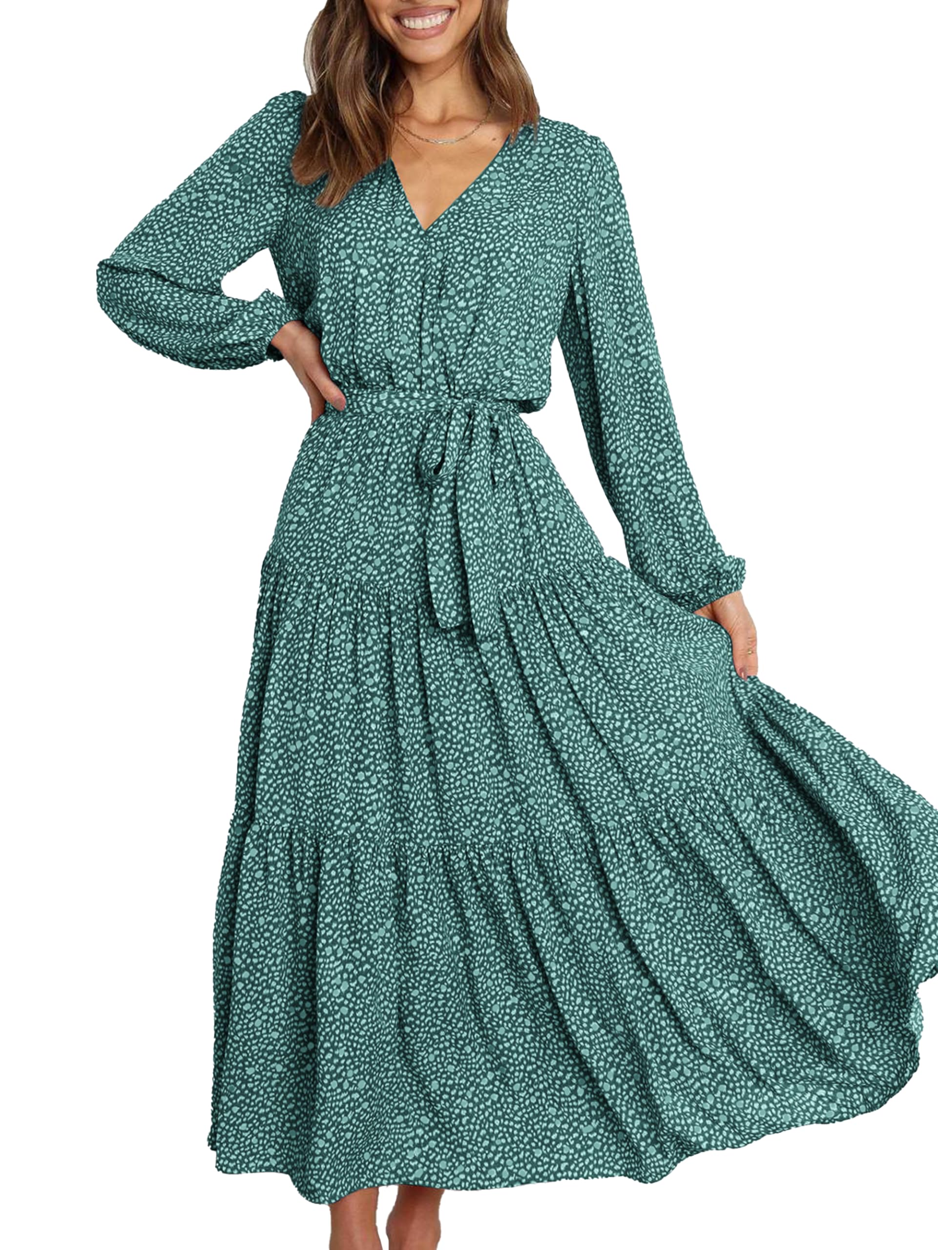 Vestido Largo Prettygarden Para Mujer 2024 Con Estampado Floral De Manga Larga - Venta Internacional.