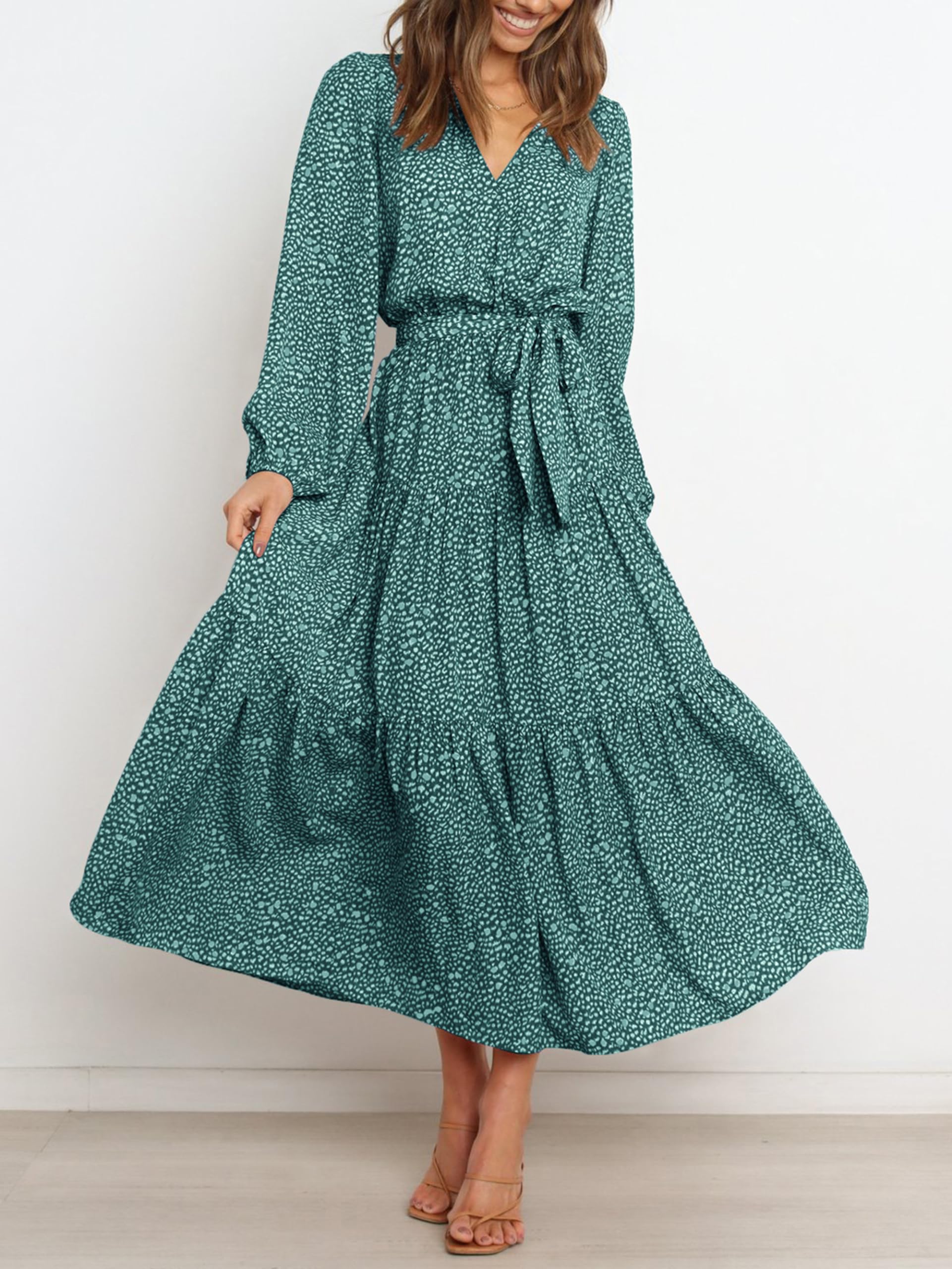 Foto 2 | Vestido Largo Prettygarden Para Mujer 2024 Con Estampado Floral De Manga Larga - Venta Internacional.
