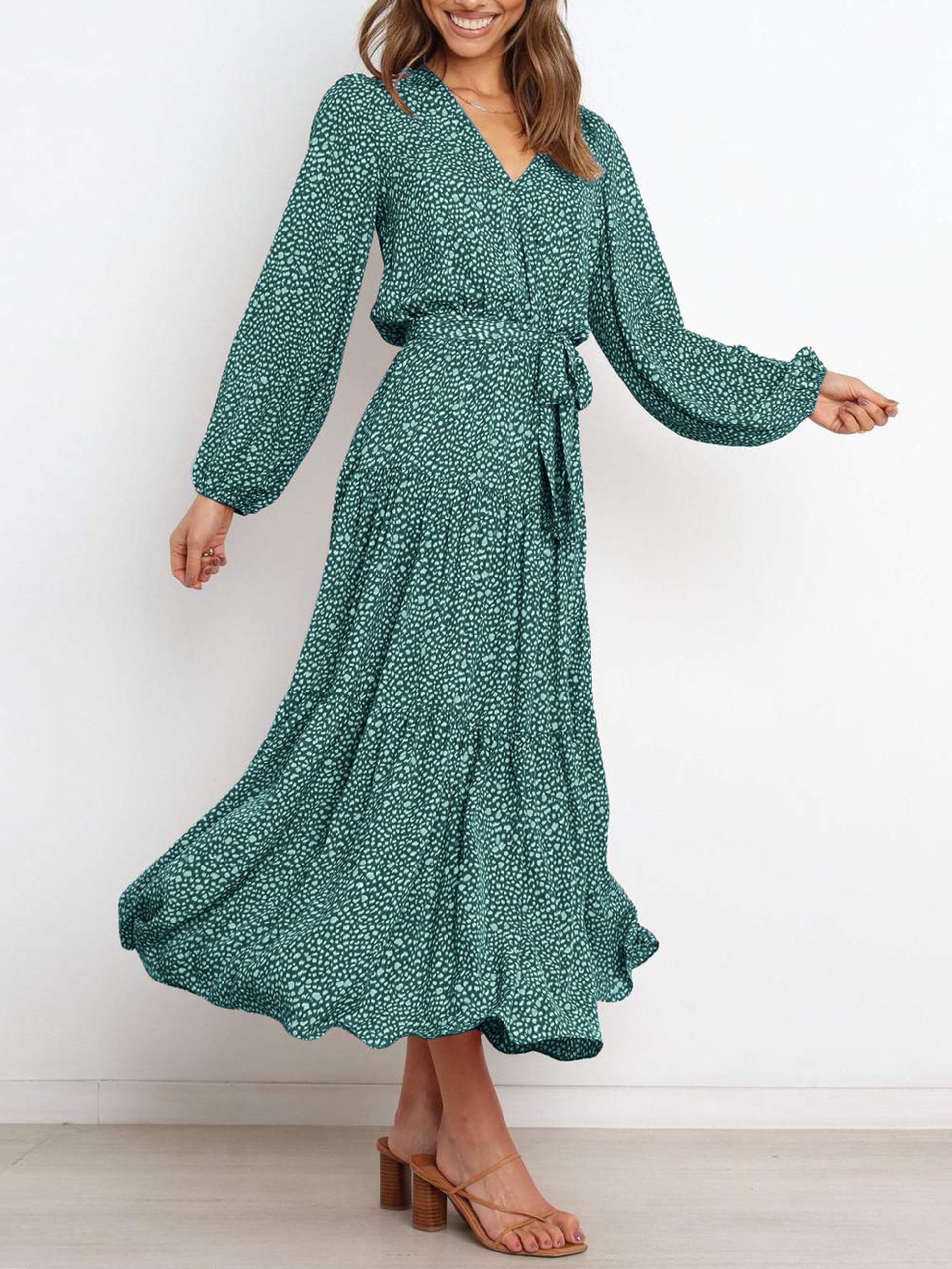 Foto 4 pulgar | Vestido Largo Prettygarden Para Mujer 2024 Con Estampado Floral De Manga Larga - Venta Internacional.