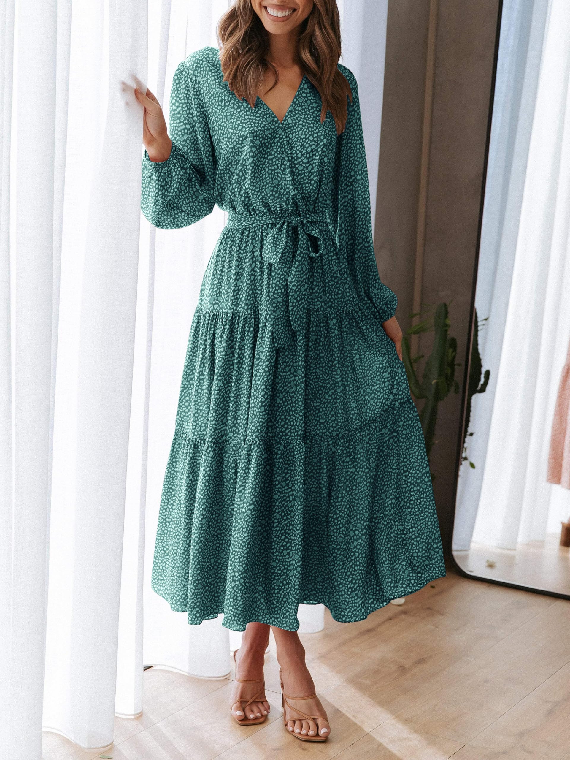 Foto 4 | Vestido Largo Prettygarden Para Mujer 2024 Con Estampado Floral De Manga Larga - Venta Internacional.