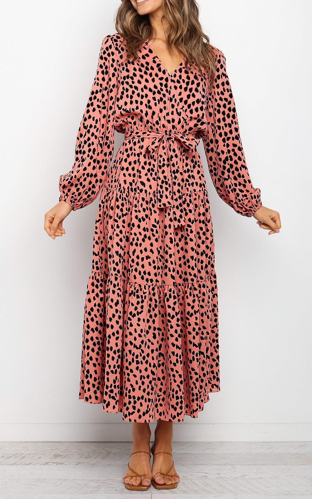 Foto 3 pulgar | Vestido Largo Prettygarden Para Mujer De Manga Larga Con Estampado Floral Naranja - Venta Internacional.