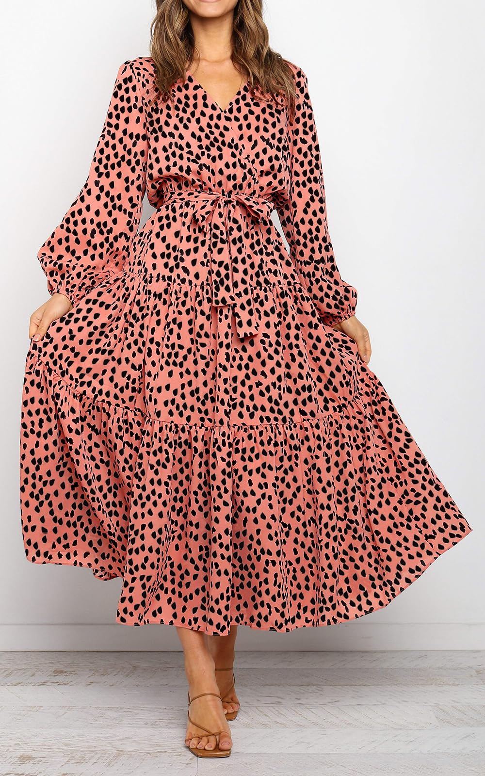 Foto 4 pulgar | Vestido Largo Prettygarden Para Mujer De Manga Larga Con Estampado Floral Naranja - Venta Internacional.