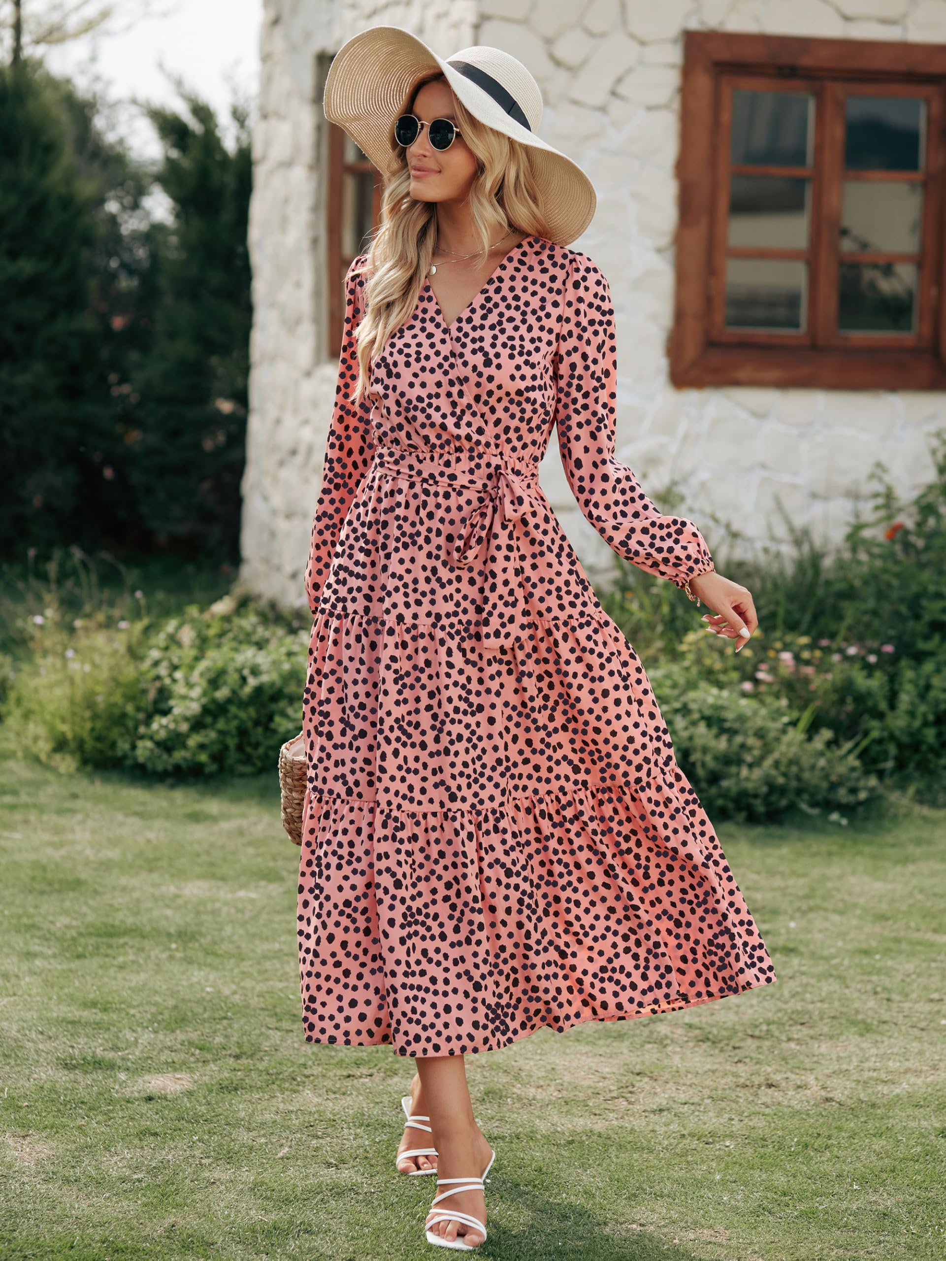 Foto 5 pulgar | Vestido Largo Prettygarden Para Mujer De Manga Larga Con Estampado Floral Naranja - Venta Internacional.
