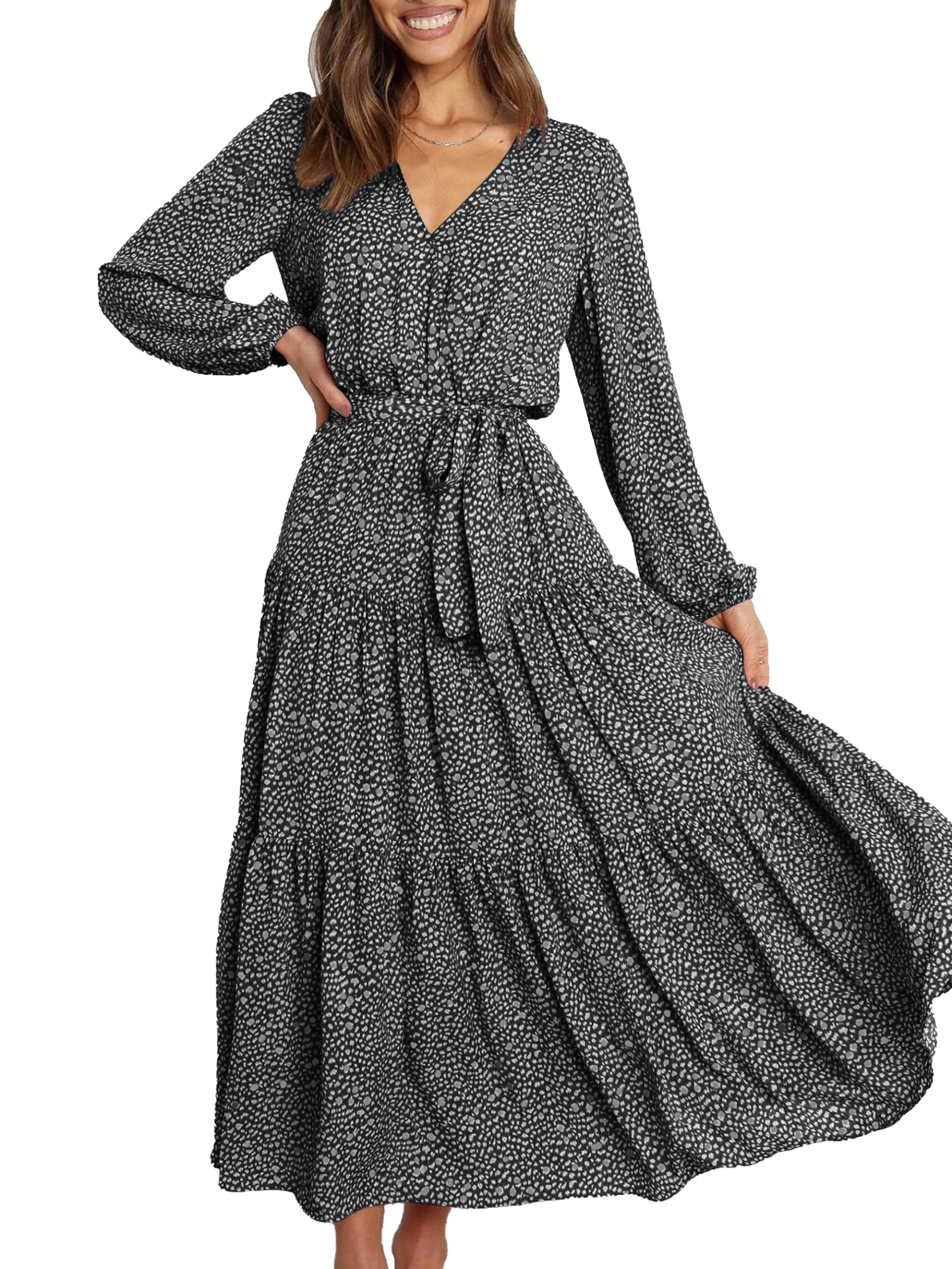 Foto 2 pulgar | Vestido Largo Prettygarden 2024 De Chifón Negro Con Estampado Floral Para Mujer - Venta Internacional.