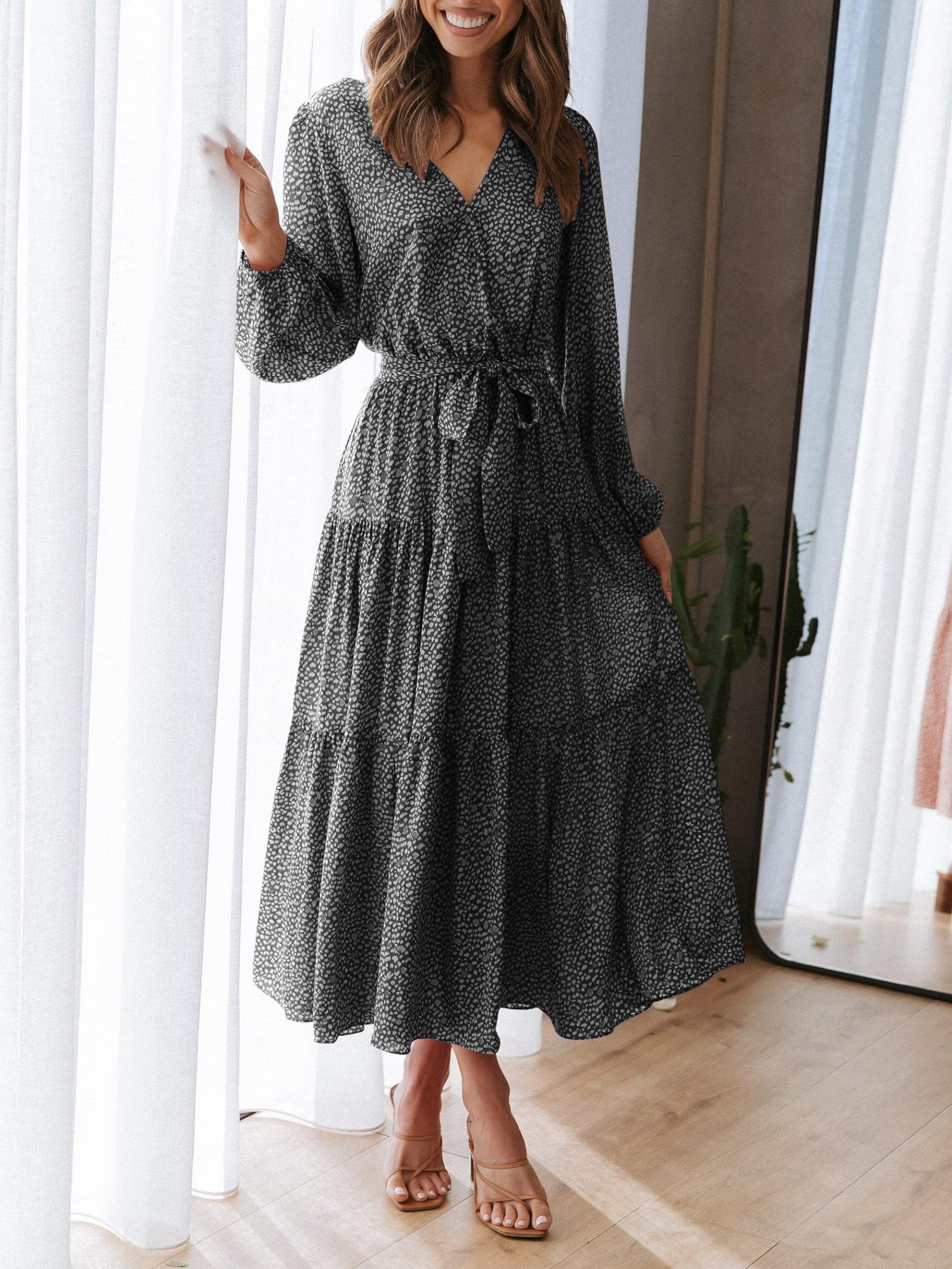 Foto 5 | Vestido Largo Prettygarden 2024 De Chifón Negro Con Estampado Floral Para Mujer - Venta Internacional.