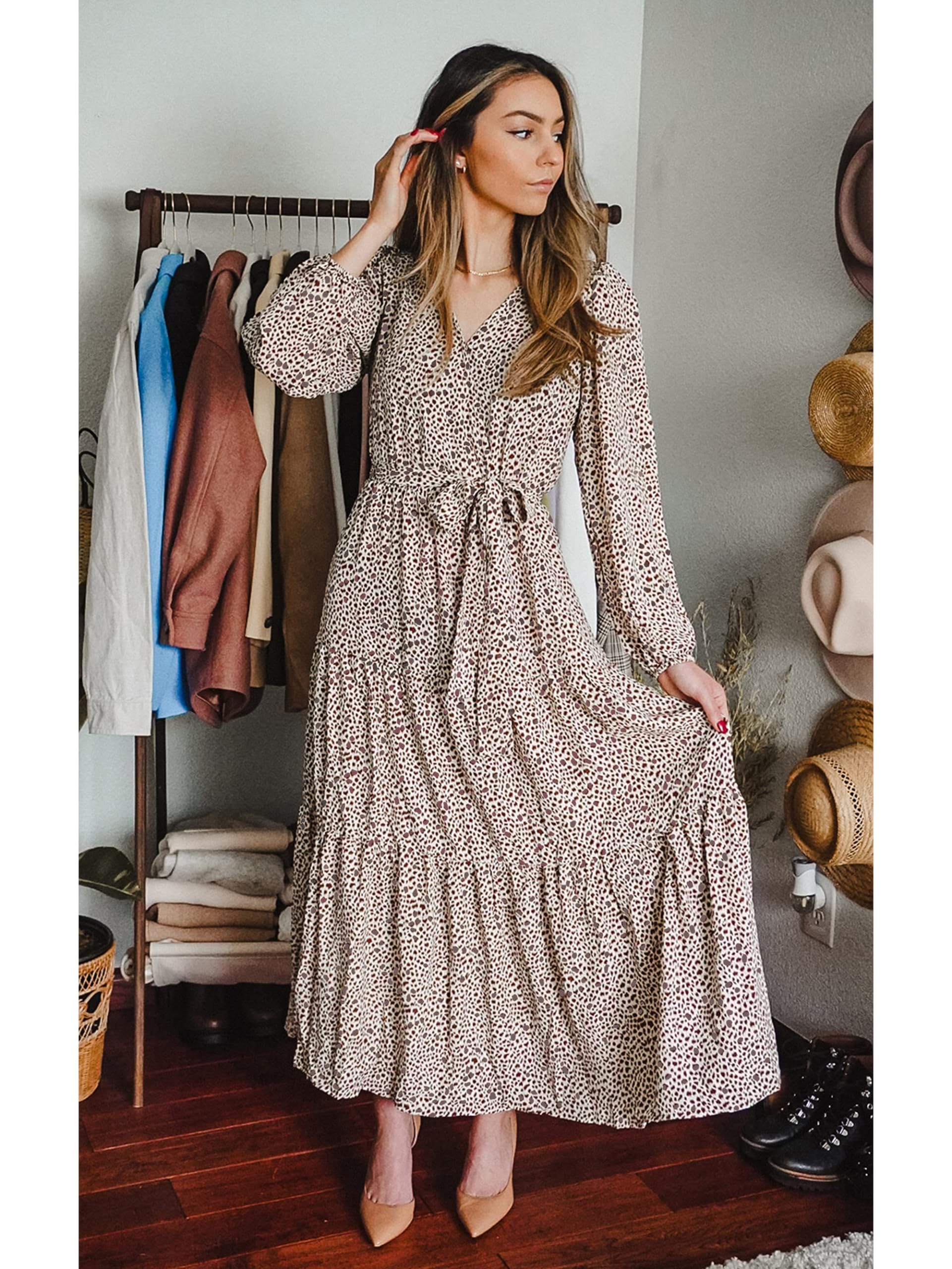 Foto 6 pulgar | Vestido Largo Prettygarden Con Estampado Floral Y Cuello En V Para Mujer - Venta Internacional.
