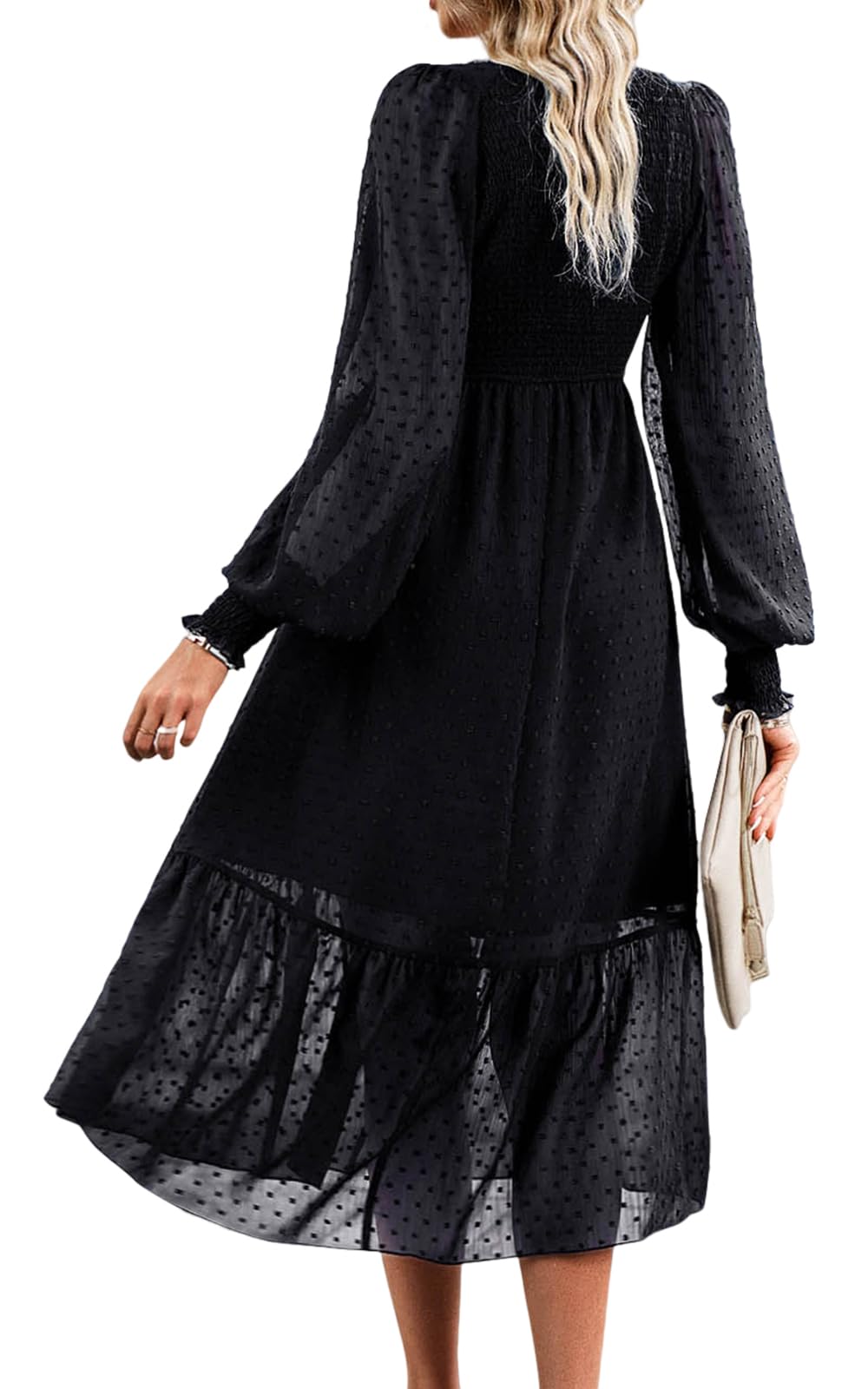 Foto 2 | Vestido Prettygarden Con Cuello En V Fruncido Y Manga Larga Con Puntos Suizos 2024 - Venta Internacional.