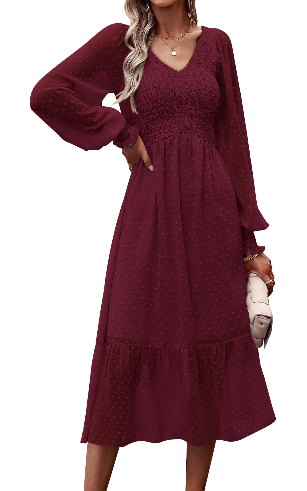 Vestido Prettygarden, Midi, Manga Larga, Cintura Imperial, Para Mujer - Venta Internacional.