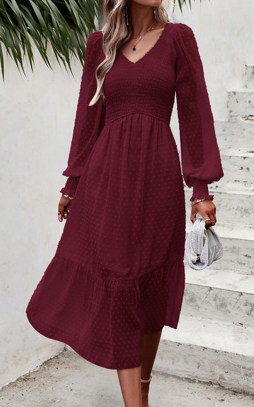 Foto 4 pulgar | Vestido Prettygarden, Midi, Manga Larga, Cintura Imperial, Para Mujer - Venta Internacional.