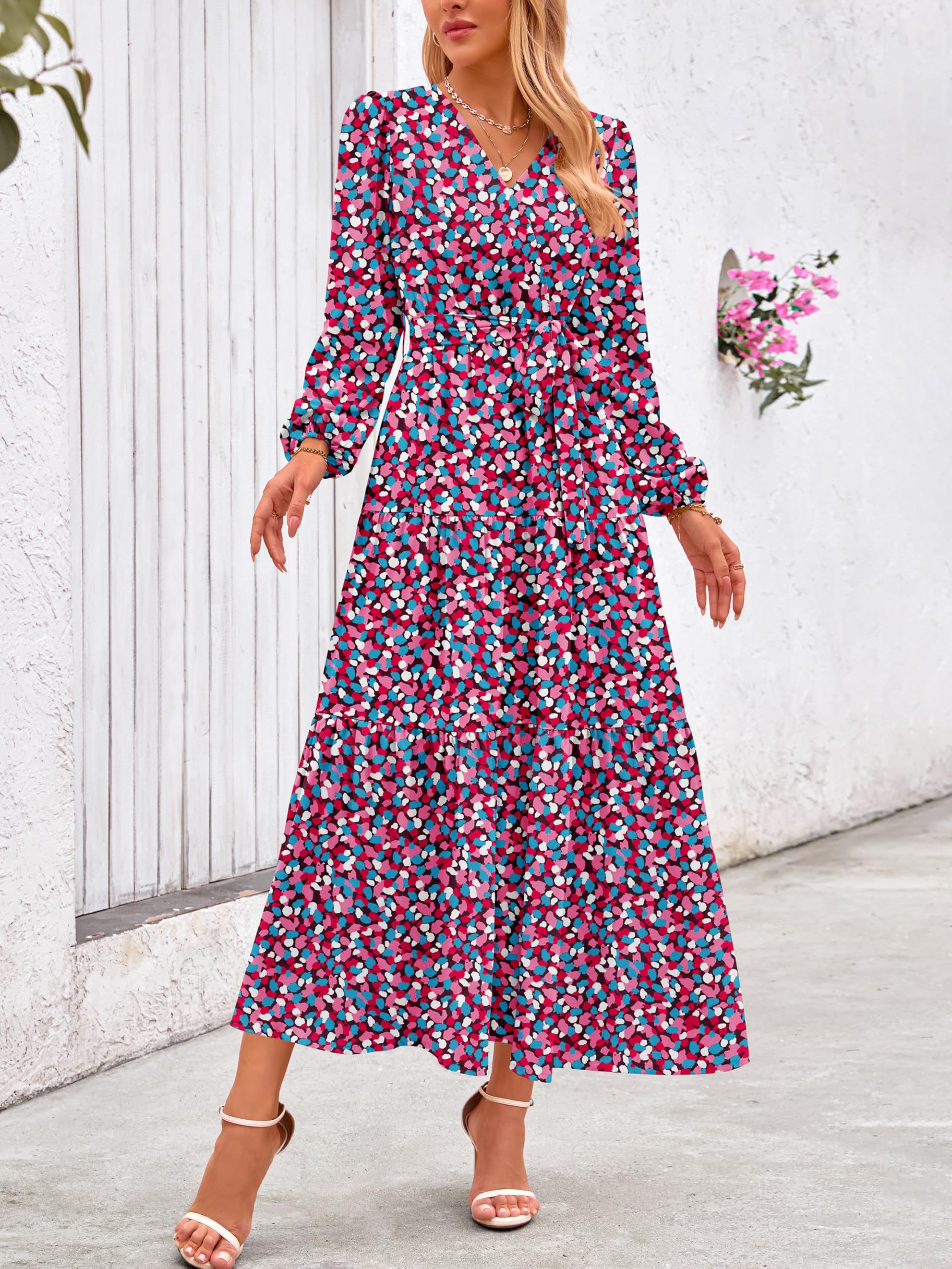Foto 3 pulgar | Vestido Largo Prettygarden Con Estampado Floral De Manga Larga Para Mujer, Color Morado - Venta Internacional.