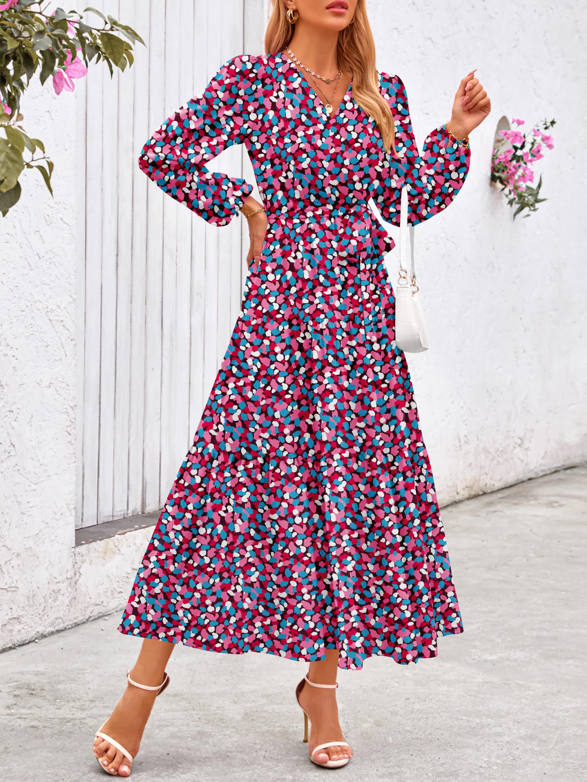 Foto 4 pulgar | Vestido Largo Prettygarden Con Estampado Floral De Manga Larga Para Mujer, Color Morado - Venta Internacional.