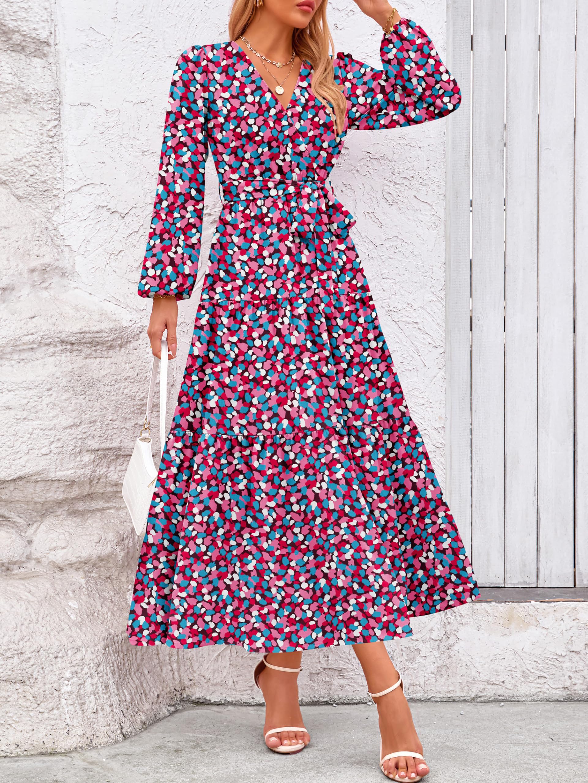 Foto 5 pulgar | Vestido Largo Prettygarden Con Estampado Floral De Manga Larga Para Mujer, Color Morado - Venta Internacional.
