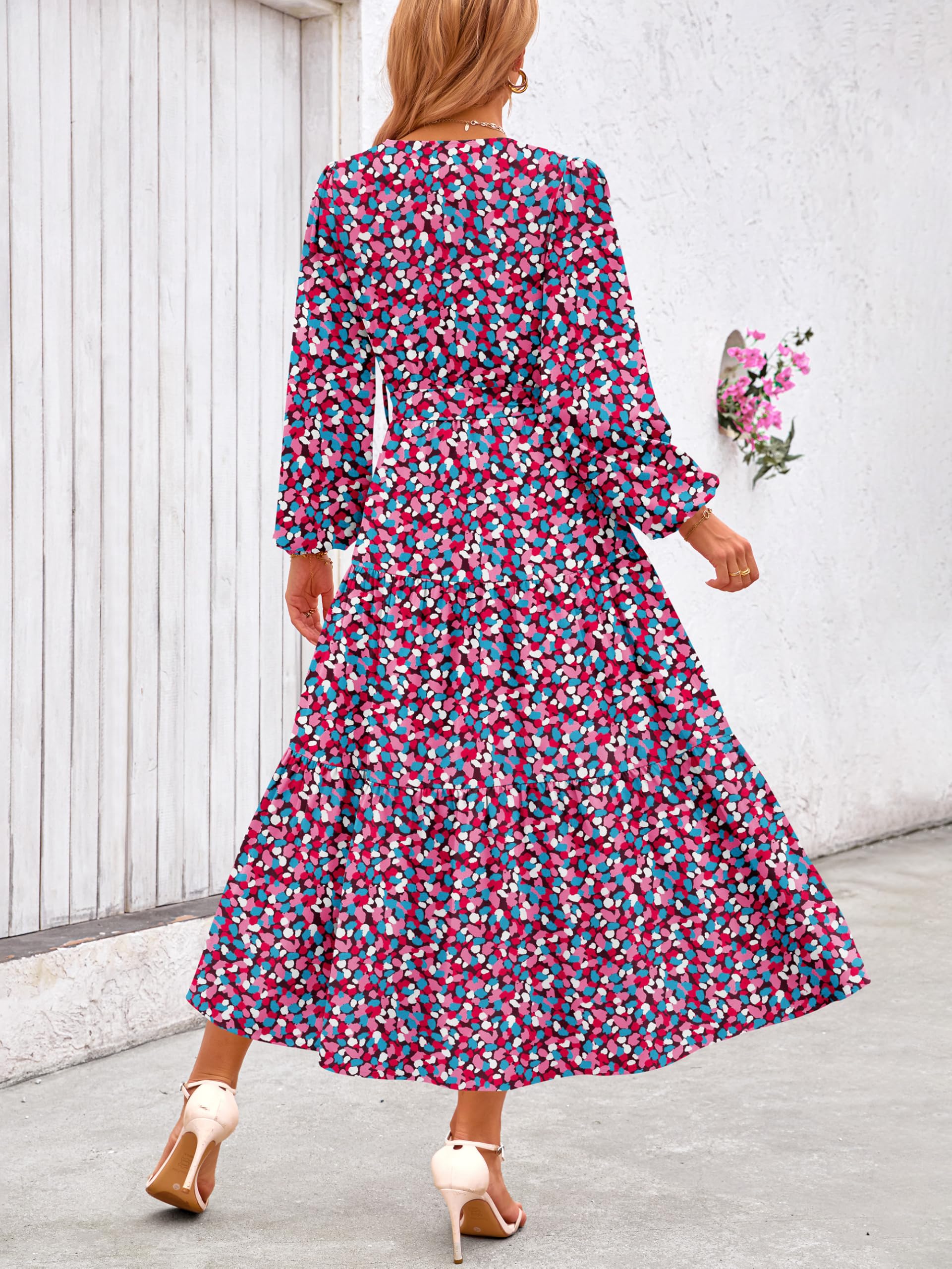 Foto 6 pulgar | Vestido Largo Prettygarden Con Estampado Floral De Manga Larga Para Mujer, Color Morado - Venta Internacional.