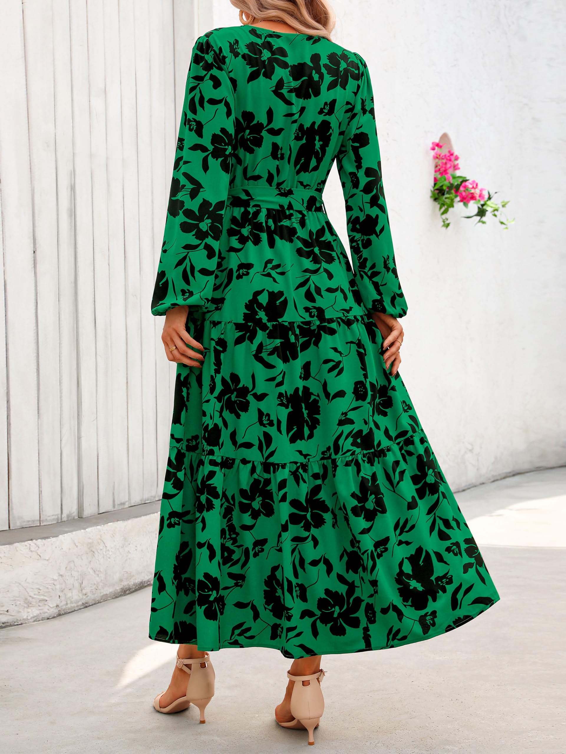 Foto 5 | Vestido Largo Prettygarden Para Mujer, Manga Larga, Estampado Floral Verde - Venta Internacional.