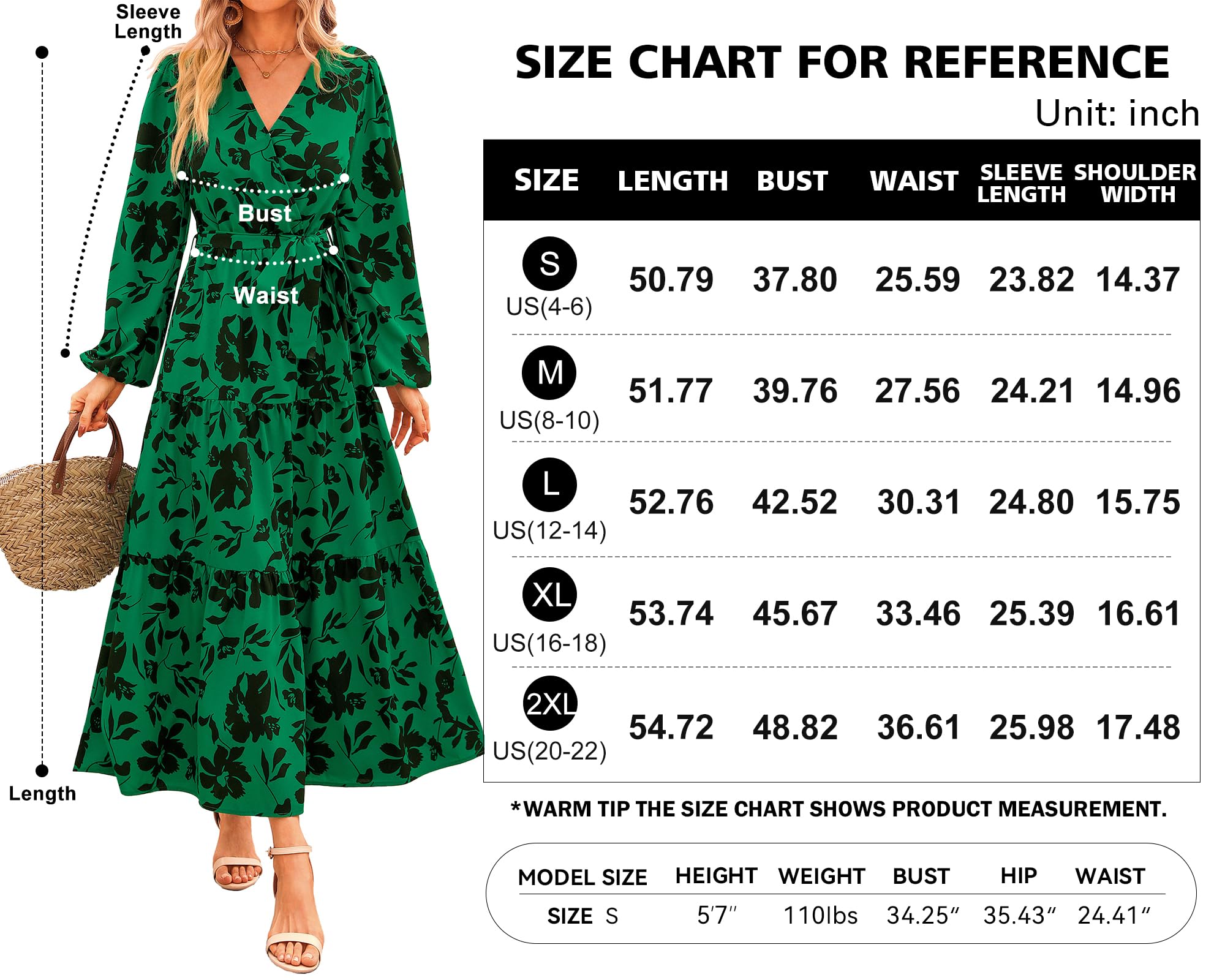 Foto 6 | Vestido Largo Prettygarden Para Mujer, Manga Larga, Estampado Floral Verde - Venta Internacional.