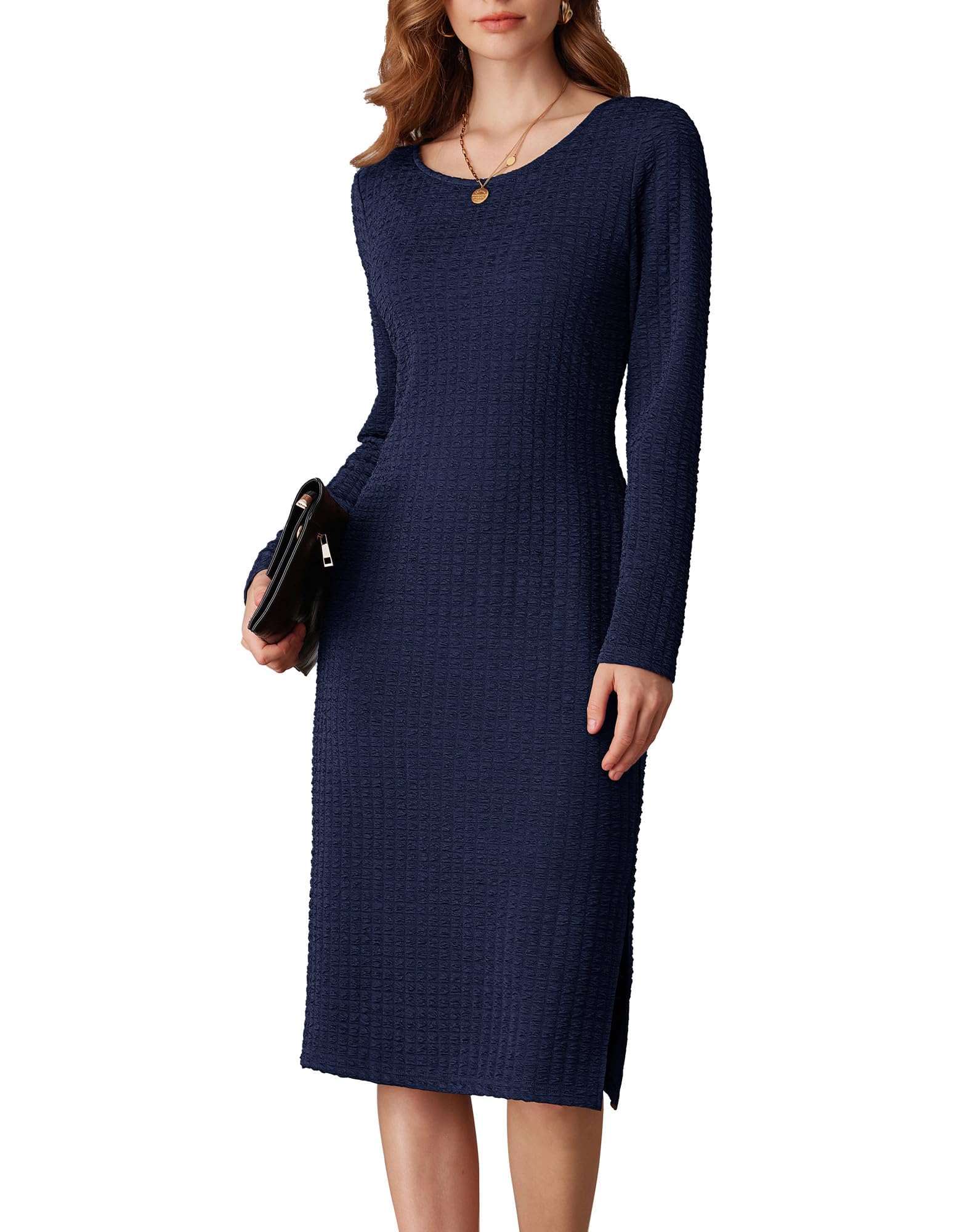 Foto 2 pulgar | Vestido de Trabajo Grace Karin con Cuello Redondo y Manga Larga en Azul Marino - Venta Internacional