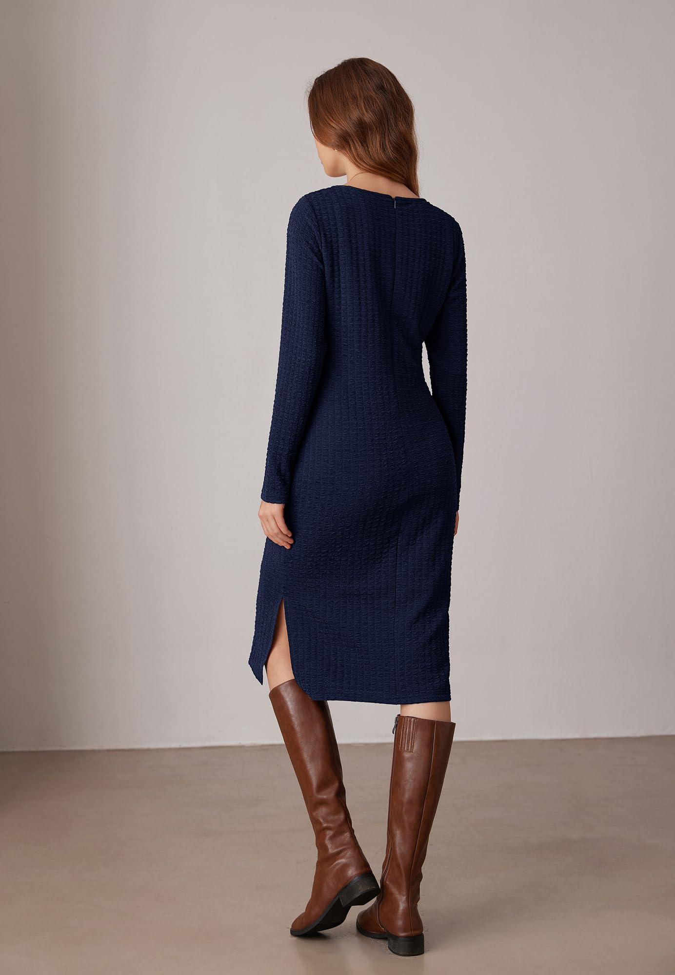 Foto 4 pulgar | Vestido de Trabajo Grace Karin con Cuello Redondo y Manga Larga en Azul Marino - Venta Internacional