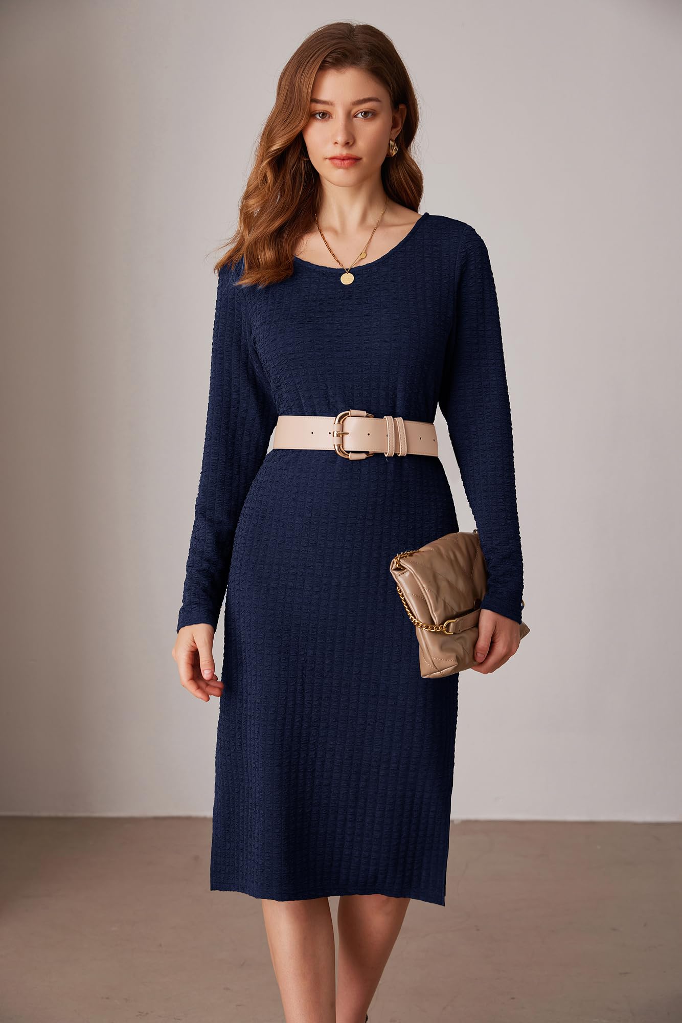Foto 5 pulgar | Vestido de Trabajo Grace Karin con Cuello Redondo y Manga Larga en Azul Marino - Venta Internacional