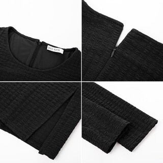 Foto 5 | Vestido Manga Larga de Punto Gofrado Negro para Mujer - Venta Internacional