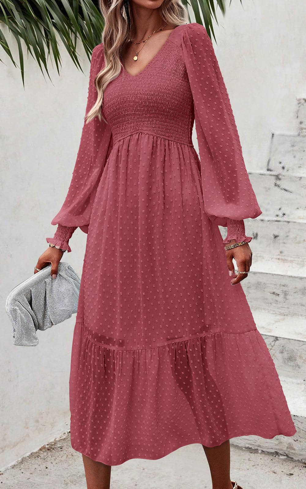 Foto 6 | Vestido Prettygarden A Media Pierna Con Cuello En V Y Manga Larga Para Mujer - Venta Internacional.