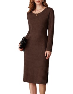 Foto 1 | Vestido de Trabajo Grace Karin con Estampado de Gofres y Manga Larga en Marrón - Venta Internacional