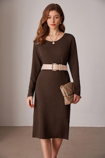 Foto 4 | Vestido de Trabajo Grace Karin con Estampado de Gofres y Manga Larga en Marrón - Venta Internacional