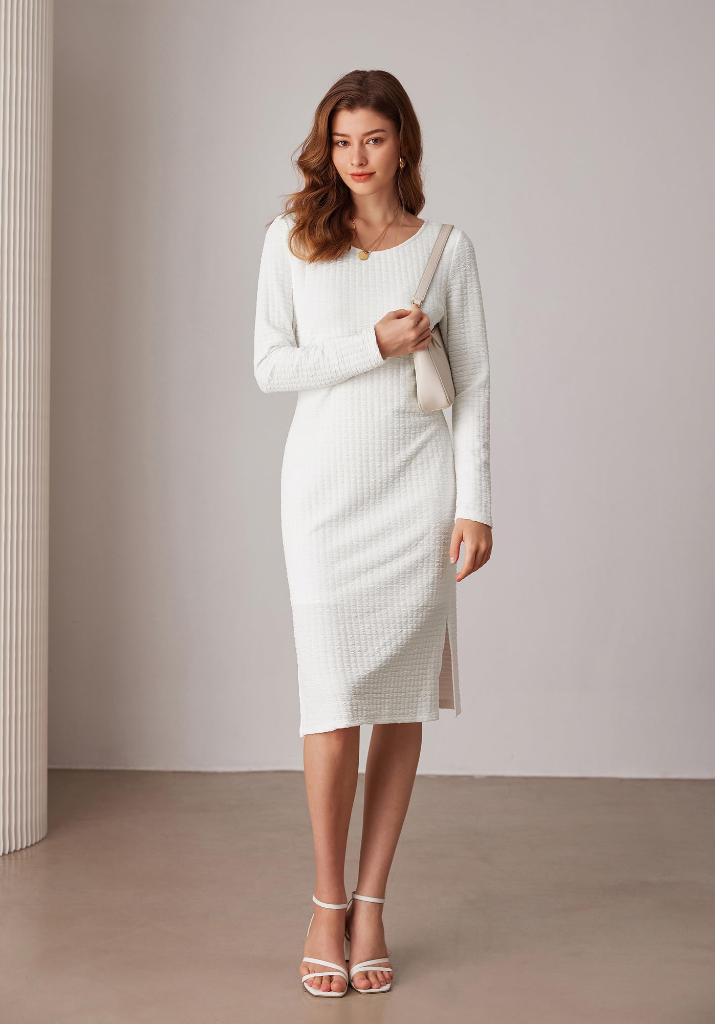 Foto 2 | Vestido Grace Karin Waffle Waffle Work, Ajustado, Casual, De Negocios, Blanco, S - Venta Internacional.