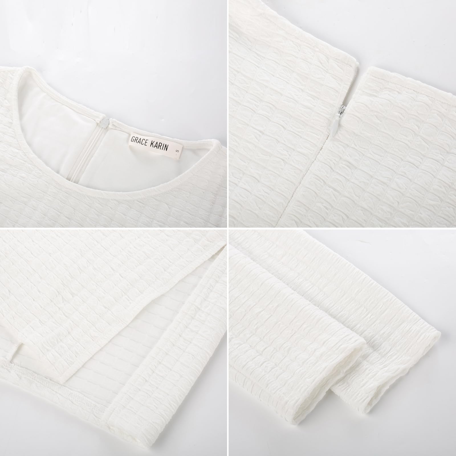 Foto 6 pulgar | Vestido Grace Karin Waffle Waffle Work, Ajustado, Casual, De Negocios, Blanco, S - Venta Internacional.