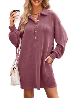 Foto 1 | Vestido Alvaq Para Otoño De 2024, Manga Larga, Cuello En V, Con Botones, Rojo, Mujer - Venta Internacional.