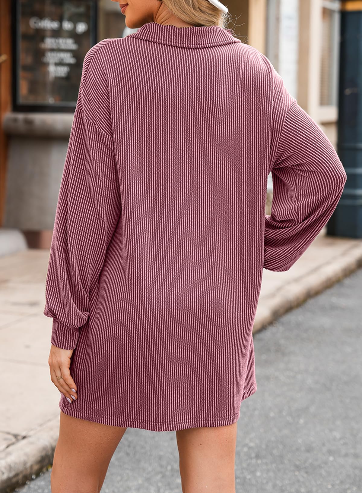 Foto 3 pulgar | Vestido Alvaq Para Otoño De 2024, Manga Larga, Cuello En V, Con Botones, Rojo, Mujer - Venta Internacional.