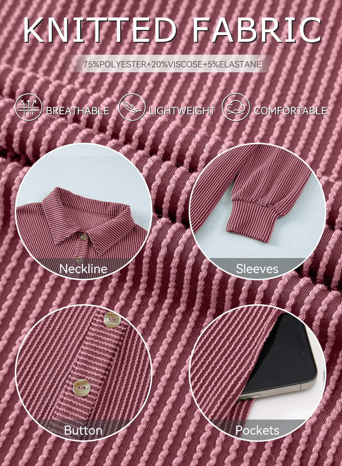 Foto 4 pulgar | Vestido Alvaq Para Otoño De 2024, Manga Larga, Cuello En V, Con Botones, Rojo, Mujer - Venta Internacional.