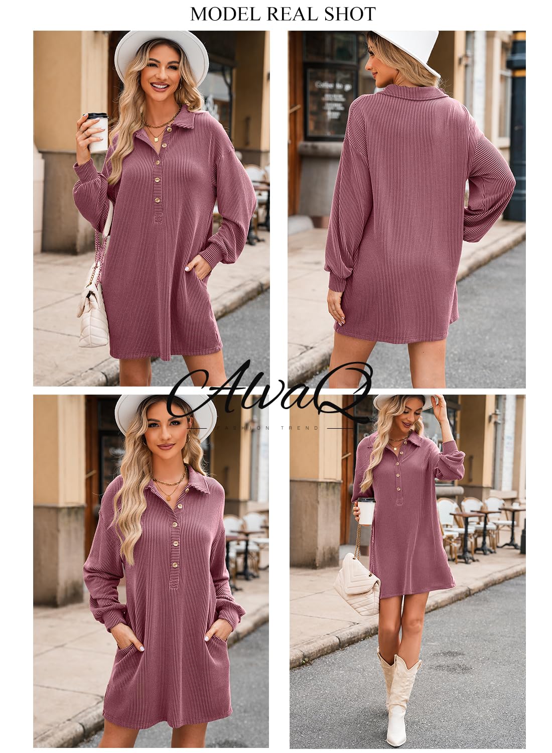 Foto 5 pulgar | Vestido Alvaq Para Otoño De 2024, Manga Larga, Cuello En V, Con Botones, Rojo, Mujer - Venta Internacional.