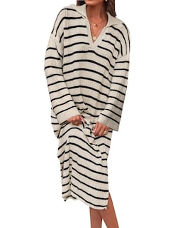Foto 1 | Vestido Tipo Suéter Zesica Para Mujer, A Rayas De Otoño, 2024, Cuello En V - Venta Internacional.