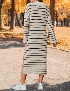 Foto 4 | Vestido Tipo Suéter Zesica Para Mujer, A Rayas De Otoño, 2024, Cuello En V - Venta Internacional.