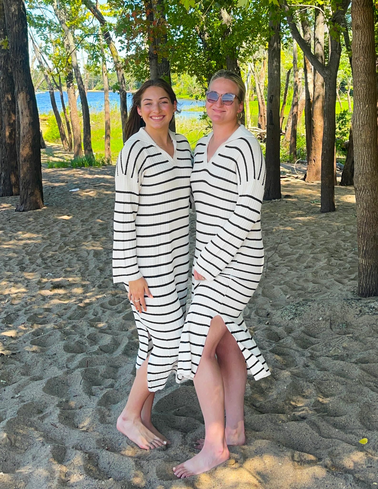 Foto 6 pulgar | Vestido Tipo Suéter Zesica Para Mujer, A Rayas De Otoño, 2024, Cuello En V - Venta Internacional.