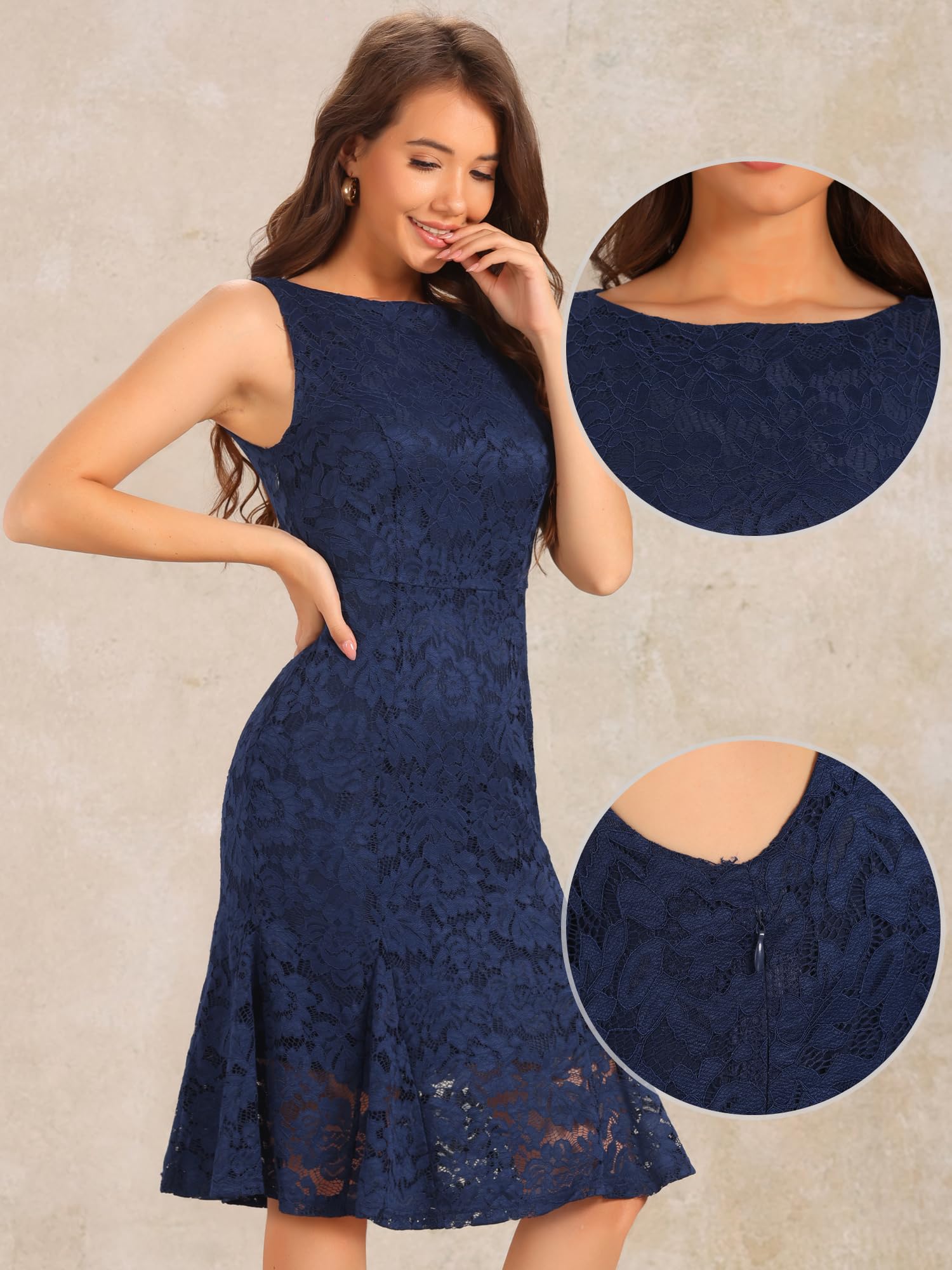 Foto 3 pulgar | Vestido Allegra K De Encaje Con Cuello De Barco, Sin Mangas, Azul Xl - Venta Internacional.