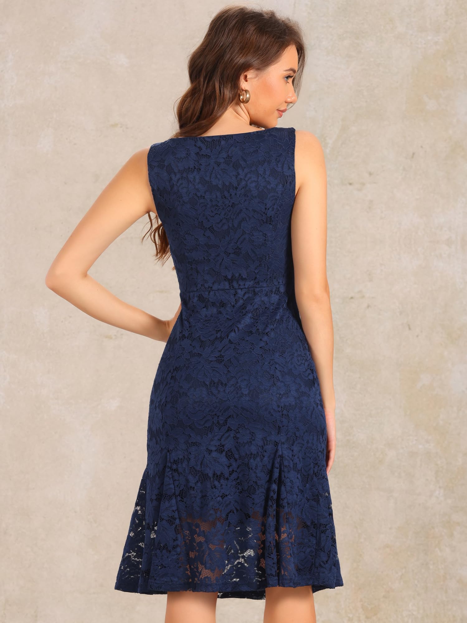 Foto 4 pulgar | Vestido Allegra K De Encaje Con Cuello De Barco, Sin Mangas, Azul Xl - Venta Internacional.