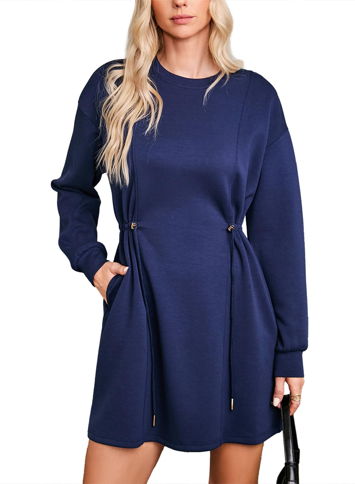 Foto 2 pulgar | Minivestido Casual Dokotoo Para Mujer, Cintura Con Cordones, Azul Marino - Venta Internacional.