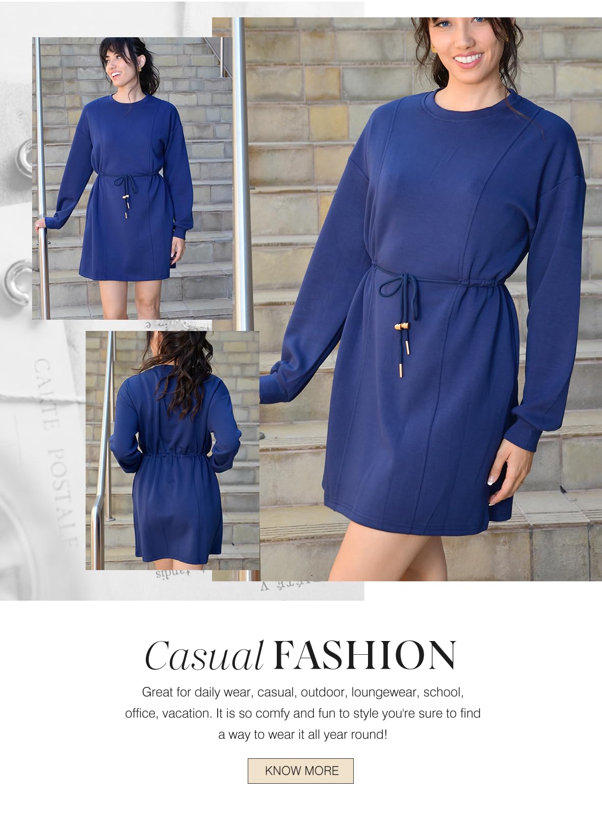 Foto 4 | Minivestido Casual Dokotoo Para Mujer, Cintura Con Cordones, Azul Marino - Venta Internacional.