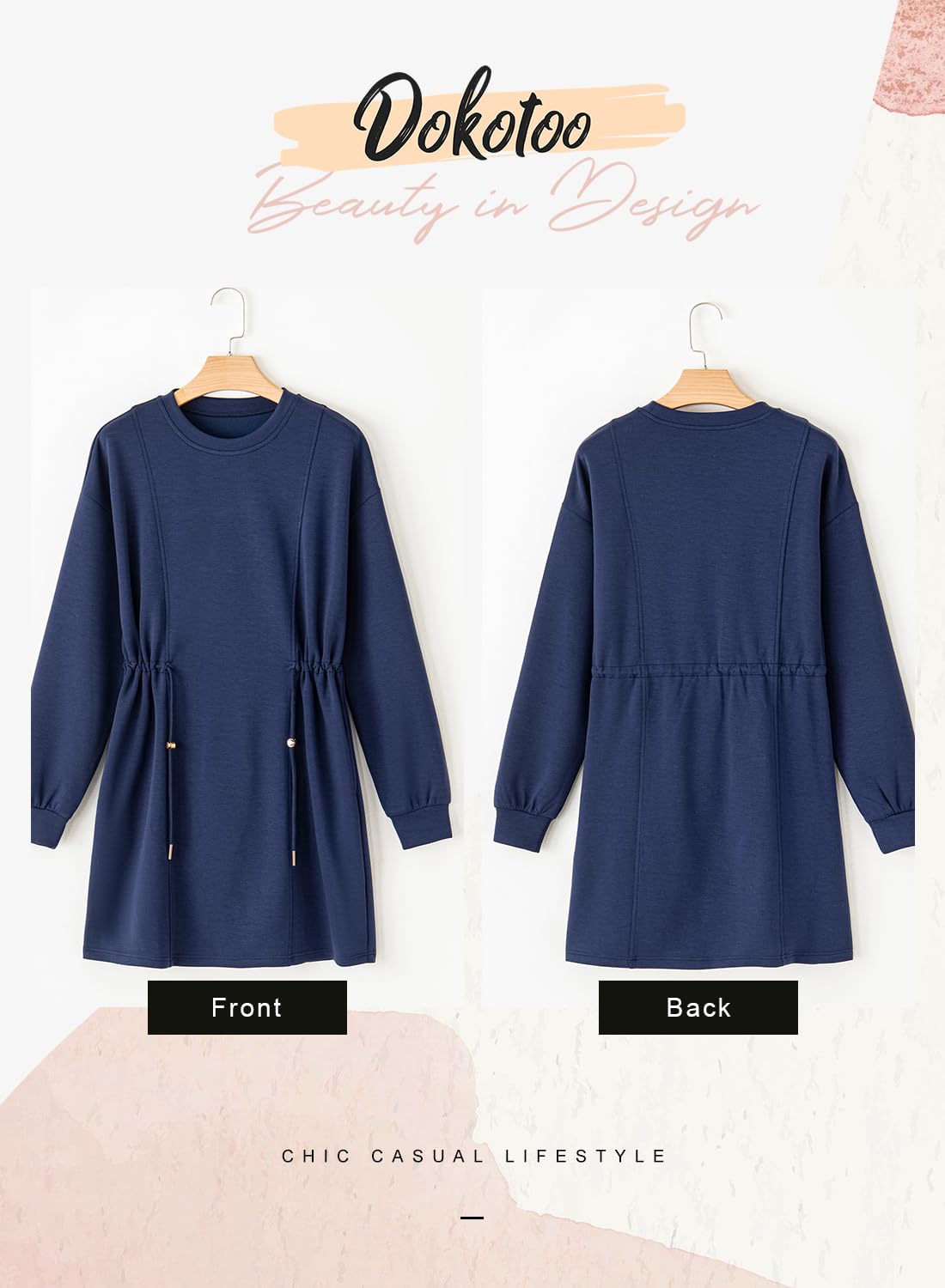 Foto 6 pulgar | Minivestido Casual Dokotoo Para Mujer, Cintura Con Cordones, Azul Marino - Venta Internacional.