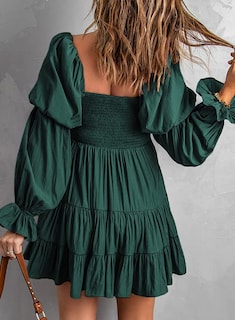 Foto 2 | Vestido Dokotoo Para Mujer Con Hombros Descubiertos, Cuello En V, Manga Larga, Verde - Venta Internacional.