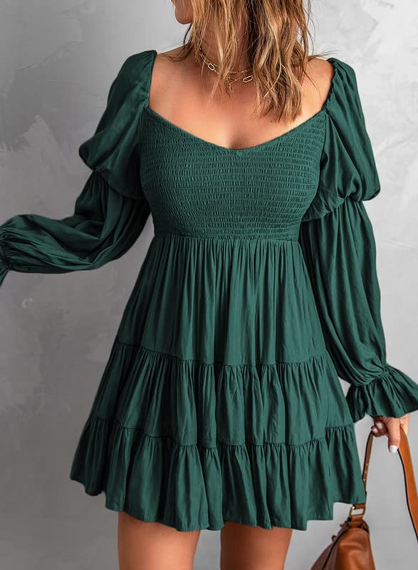 Foto 5 pulgar | Vestido Dokotoo Para Mujer Con Hombros Descubiertos, Cuello En V, Manga Larga, Verde - Venta Internacional.