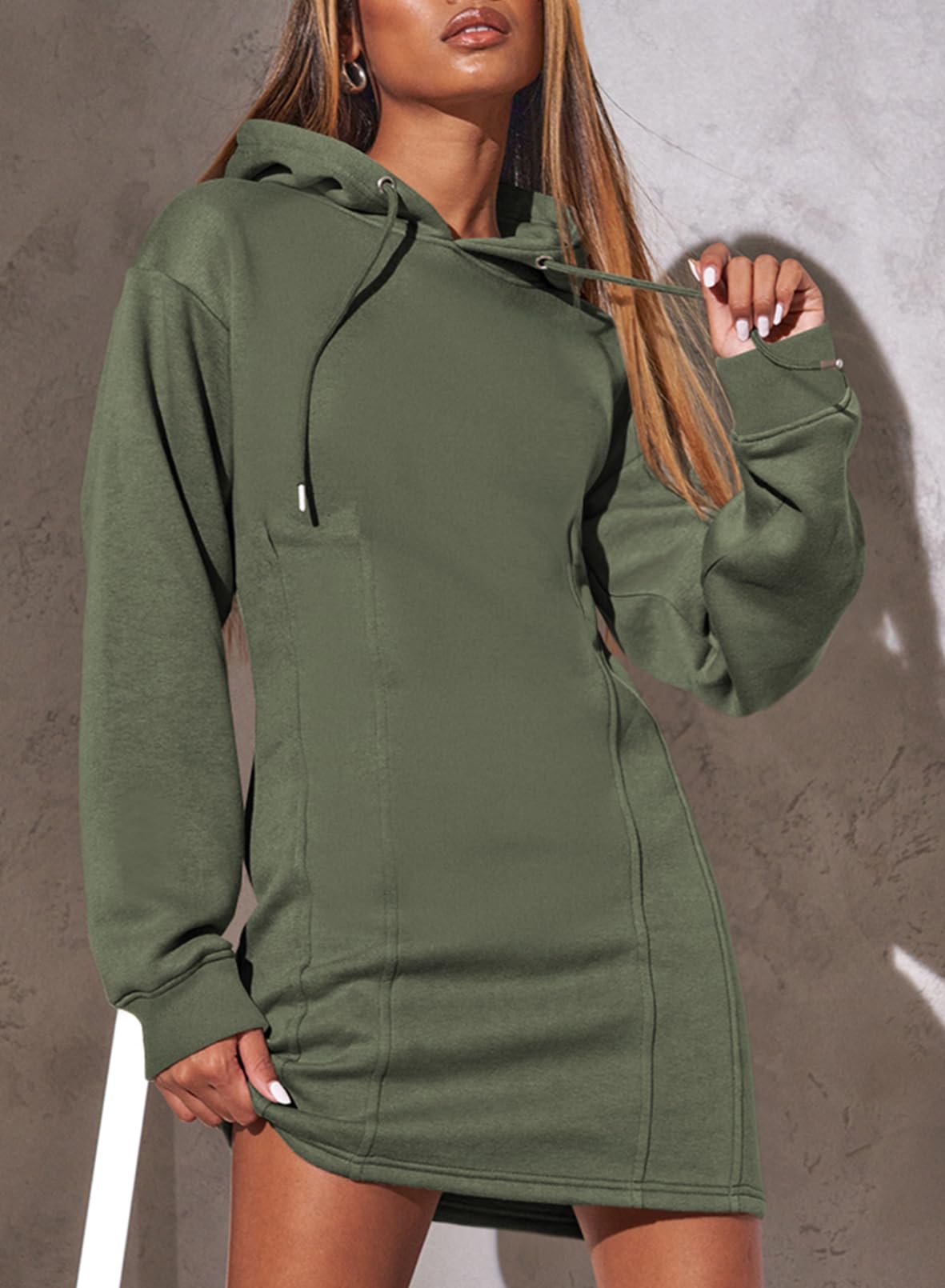 Foto 5 pulgar | Vestido Tipo Sudadera Con Capucha Alvaq Otoño 2024 Para Mujer Verde Militar - Venta Internacional.