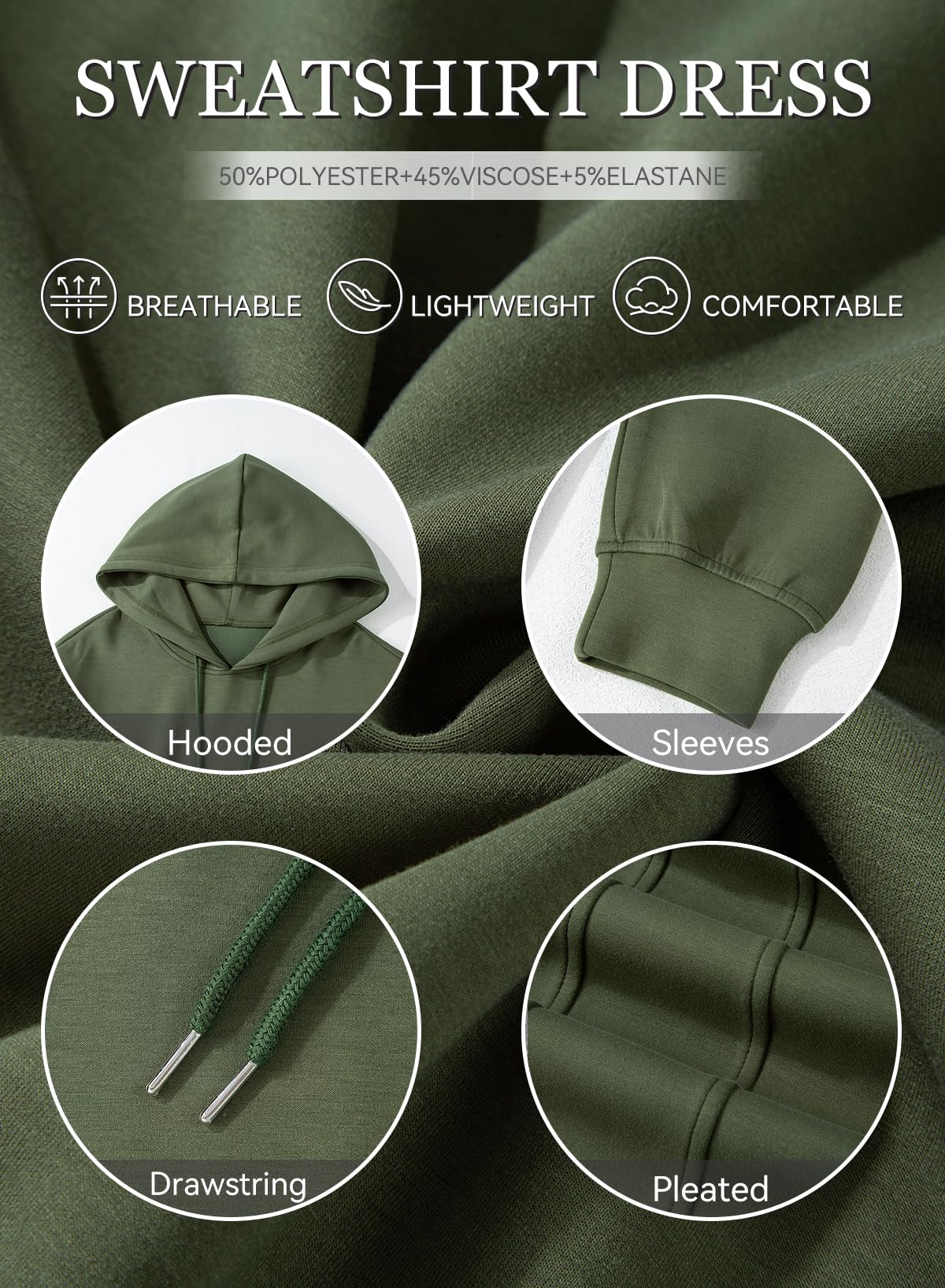 Foto 6 pulgar | Vestido Tipo Sudadera Con Capucha Alvaq Otoño 2024 Para Mujer Verde Militar - Venta Internacional.