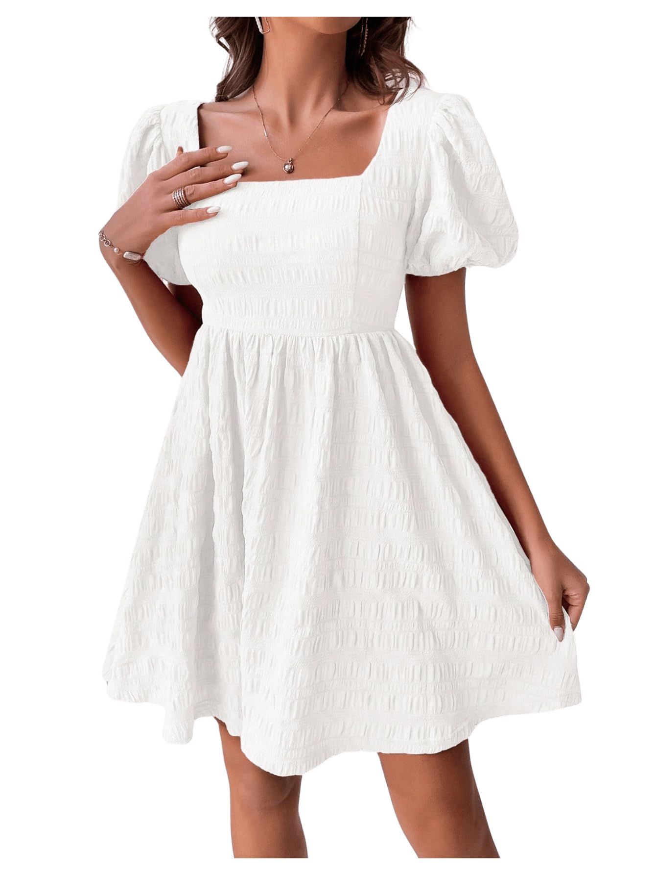 Foto 2 pulgar | Vestido Soly Hux De Verano Con Cuello Cuadrado Y Manga Abullonada Para Mujer - Venta Internacional.