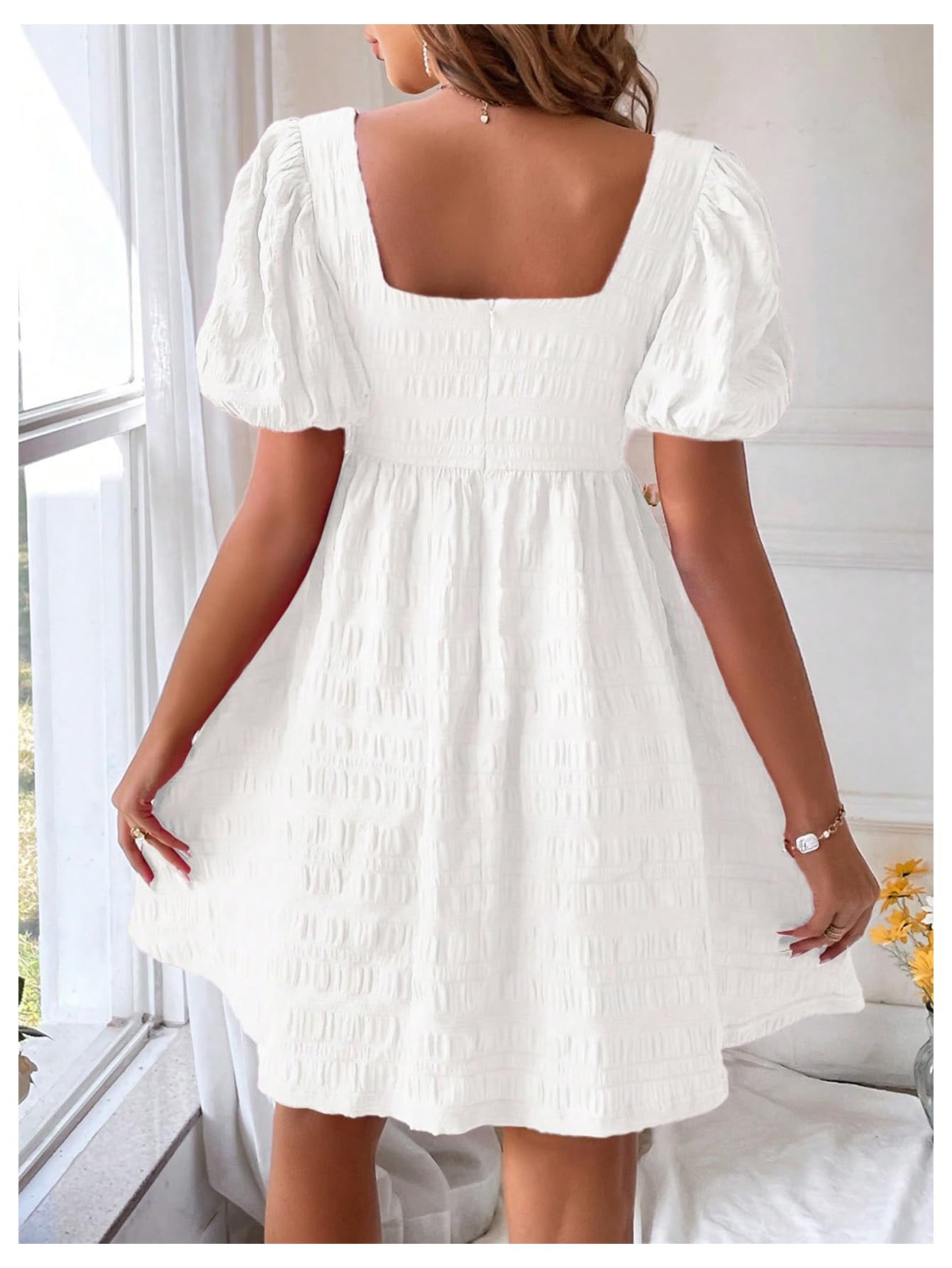 Foto 3 pulgar | Vestido Soly Hux De Verano Con Cuello Cuadrado Y Manga Abullonada Para Mujer - Venta Internacional.
