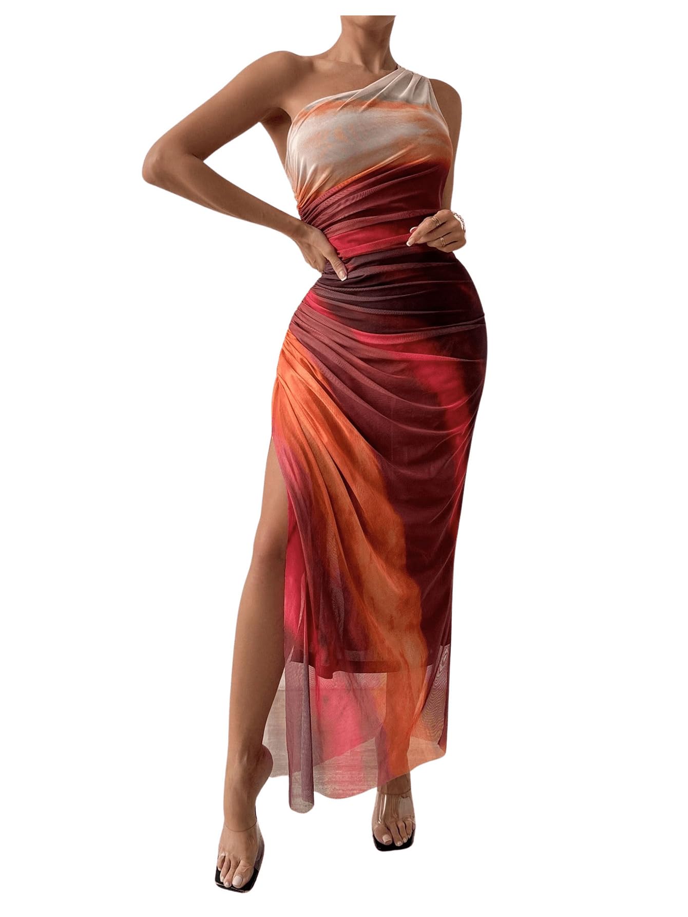 Foto 1 | Vestido Largo Wdirara Para Mujer Con Un Solo Hombro Fruncido, Anudado - Venta Internacional.