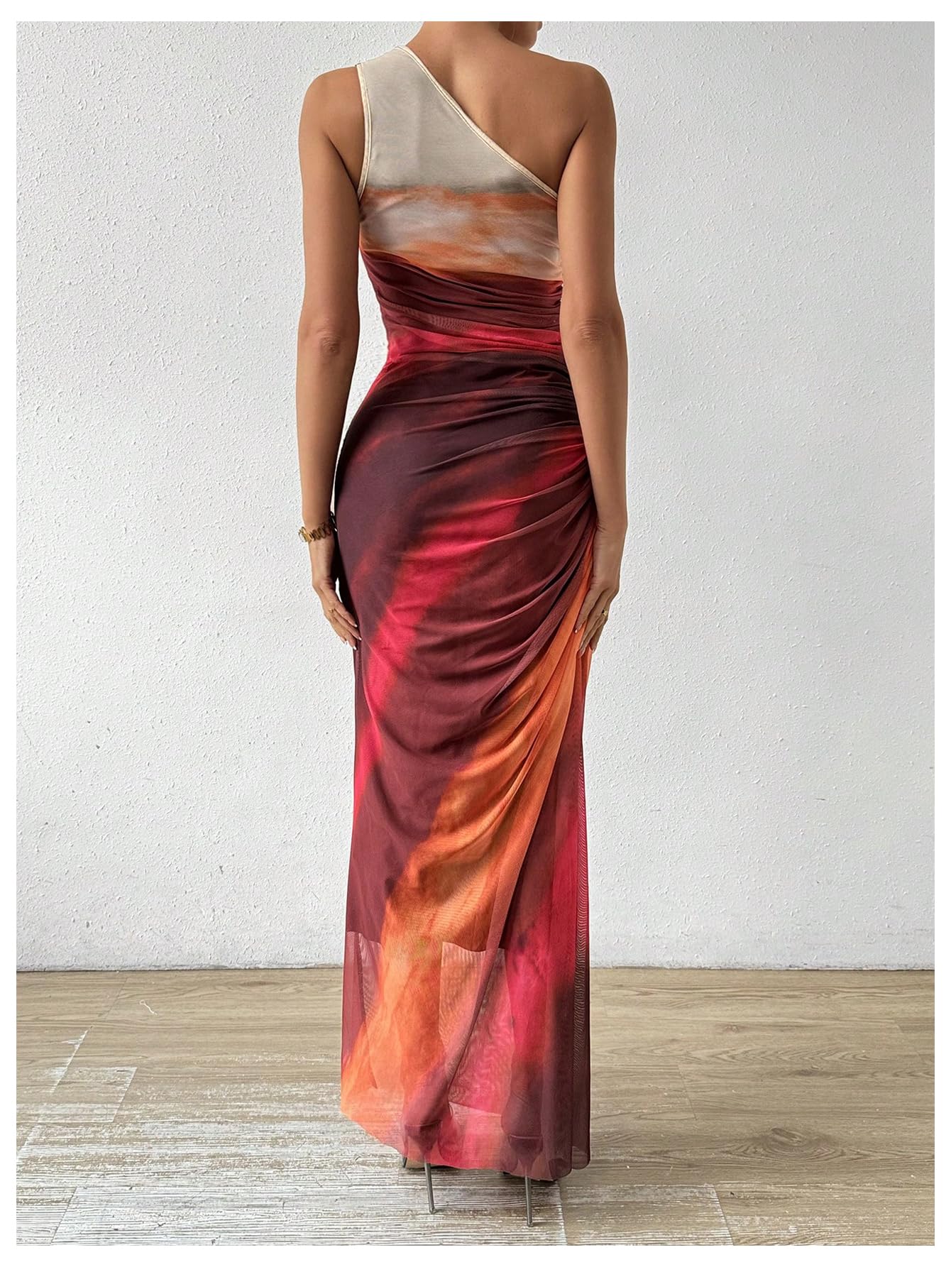 Foto 3 pulgar | Vestido Largo Wdirara Para Mujer Con Un Solo Hombro Fruncido, Anudado - Venta Internacional.