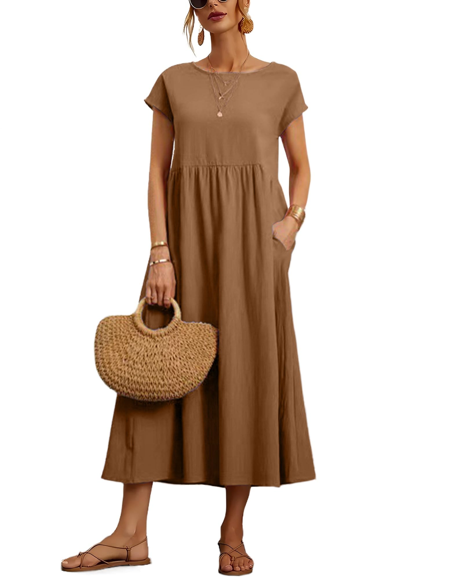 Vestido Wrolem Casual De Verano De Algodón Con Bolsillos Para Mujer 2024 - Venta Internacional.