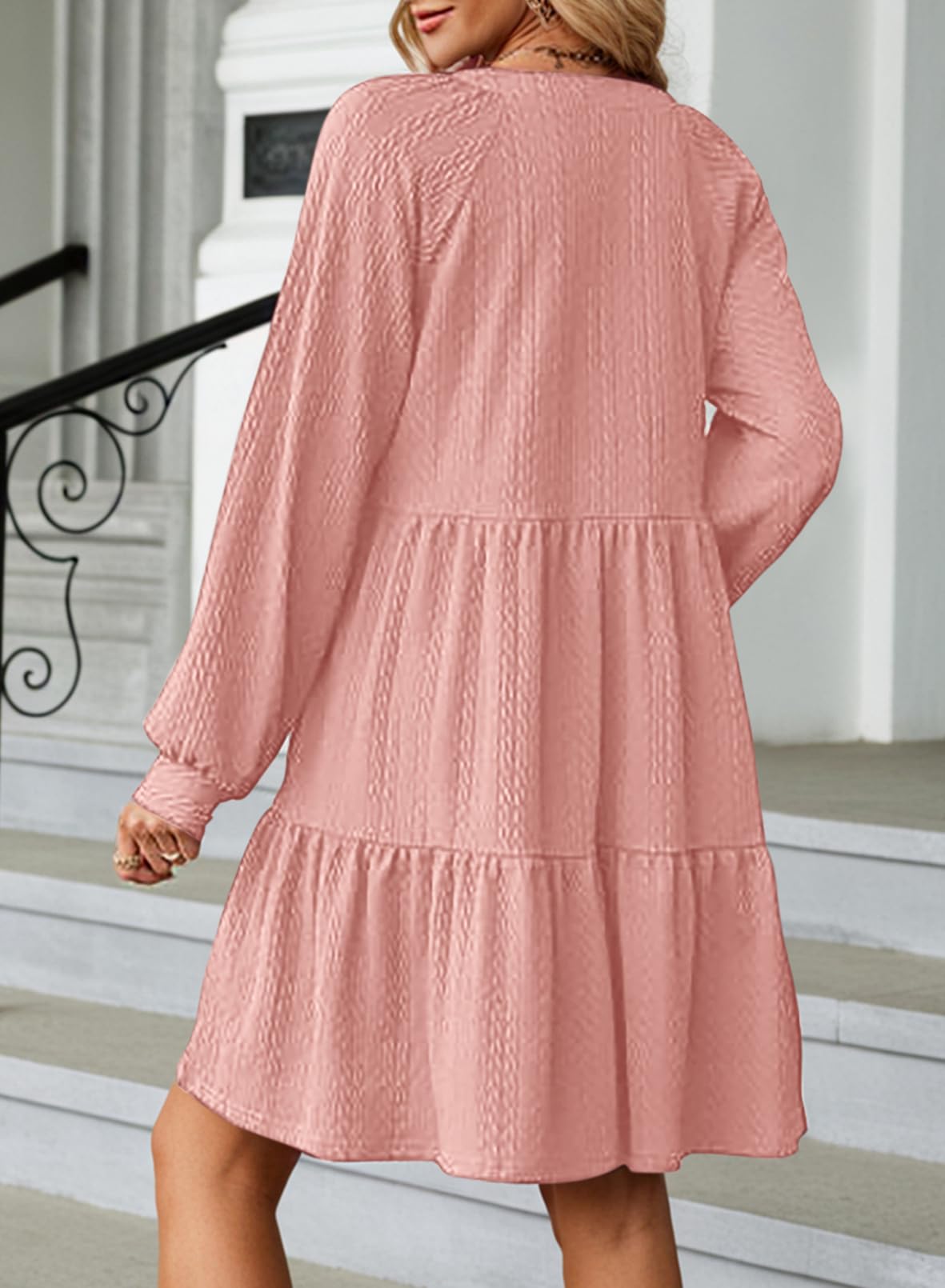 Foto 3 pulgar | Vestido Casual Dokotoo 2024 Con Cuello En V Y Manga Larga Para Mujer Rosa - Venta Internacional.